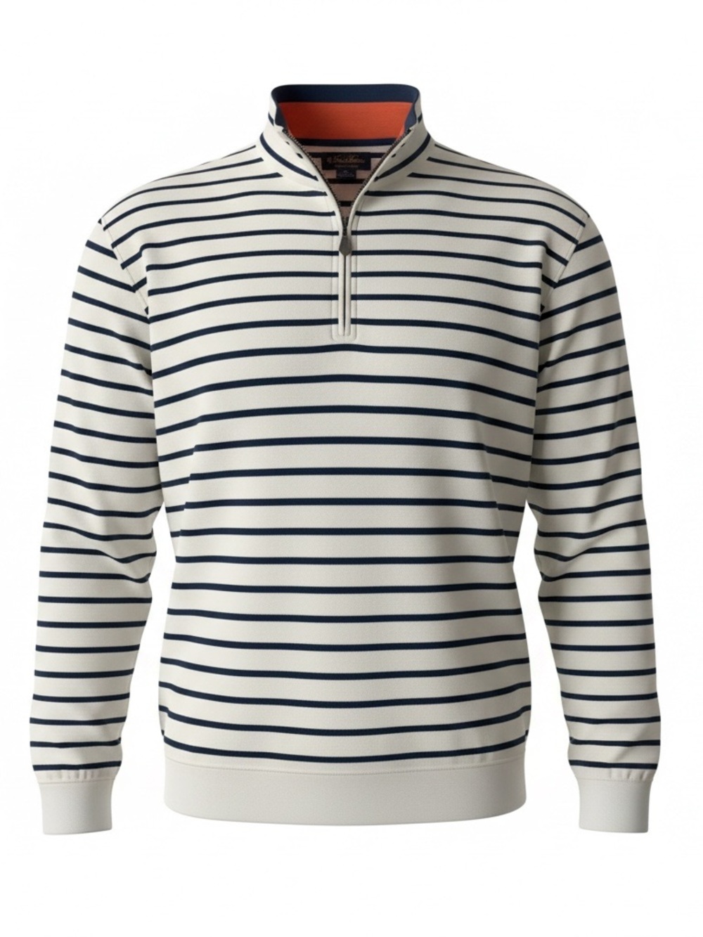 Brooks Brothers Men’s  Navy and Cream Striped Cotton Quarter-Zip